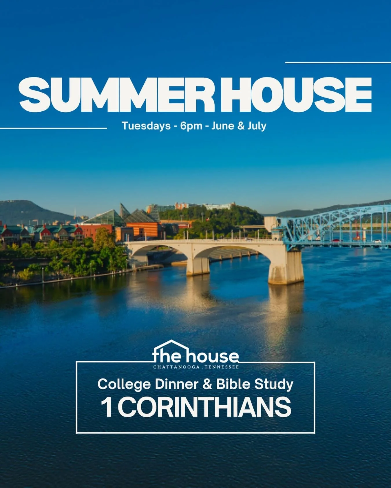 Free weekly dinner &amp; Bible study for college students in town this summer! 6pm on Tuesdays in June &amp; July! 650 McCallie Ave. We&rsquo;ll be reading through and discussing 1 Corinthians. Open to any 18-24 year olds in Chattanooga.