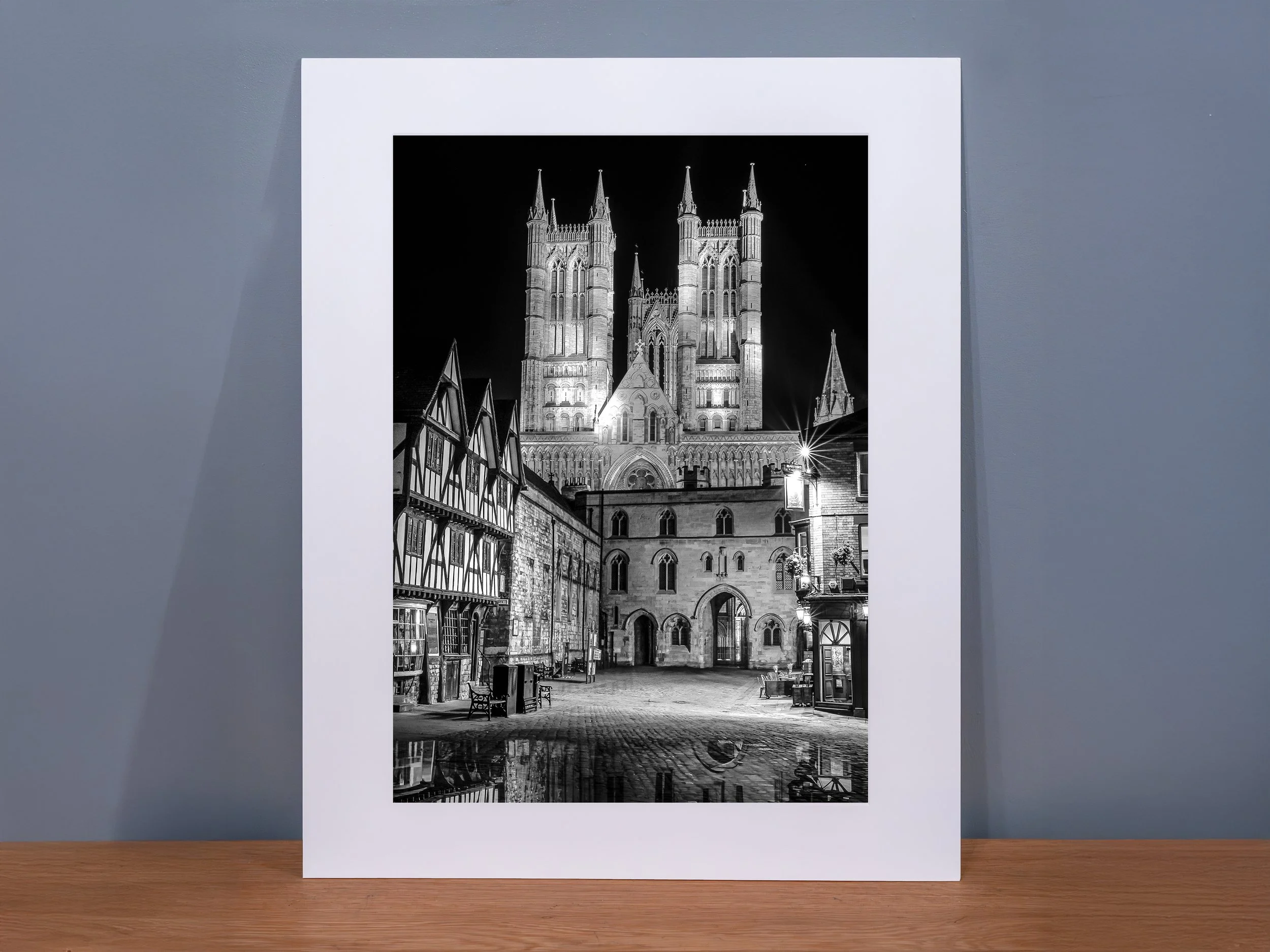 Lincoln Cathedral reflection black and white