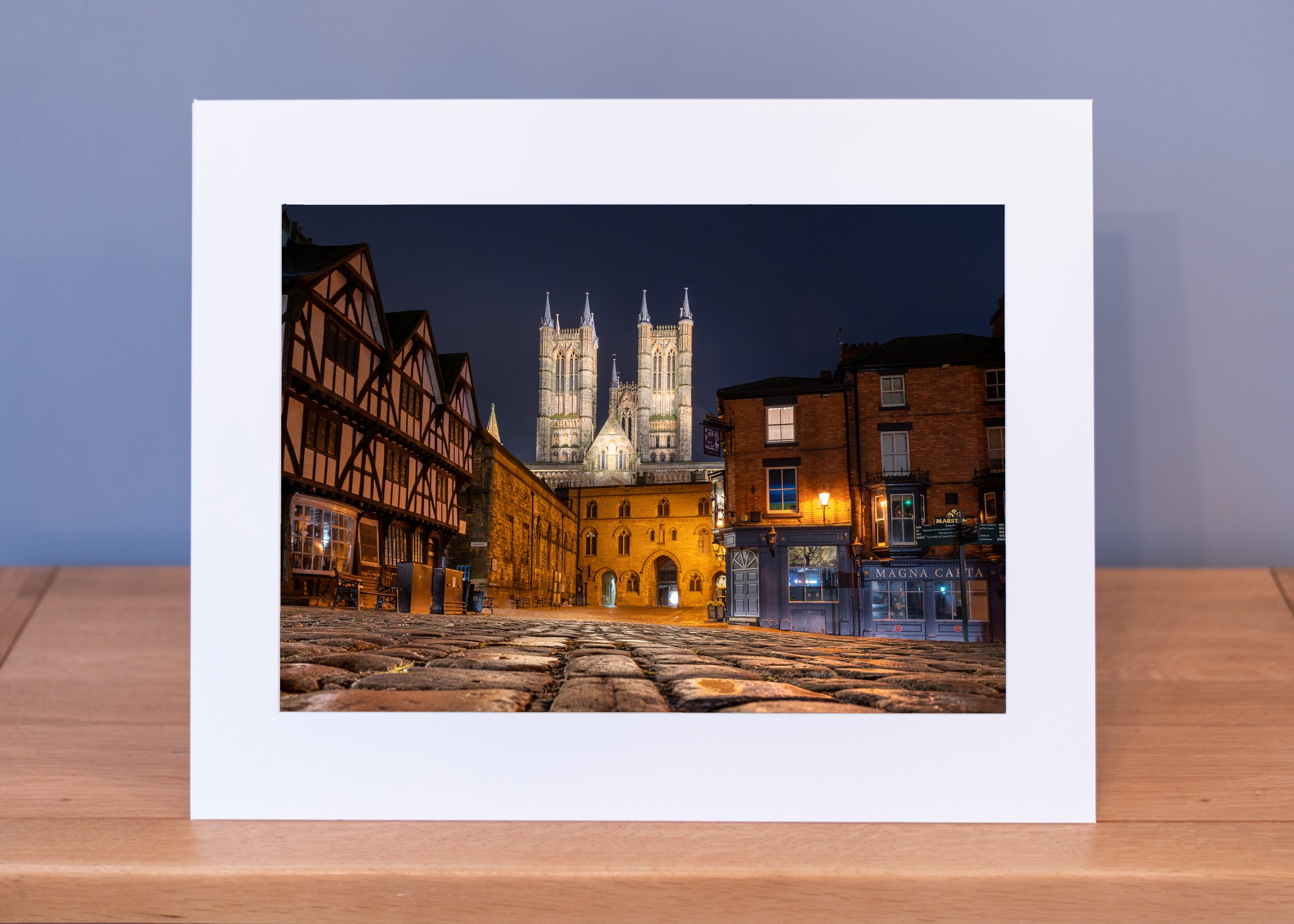 The cobbles light up Lincolns Cathedral