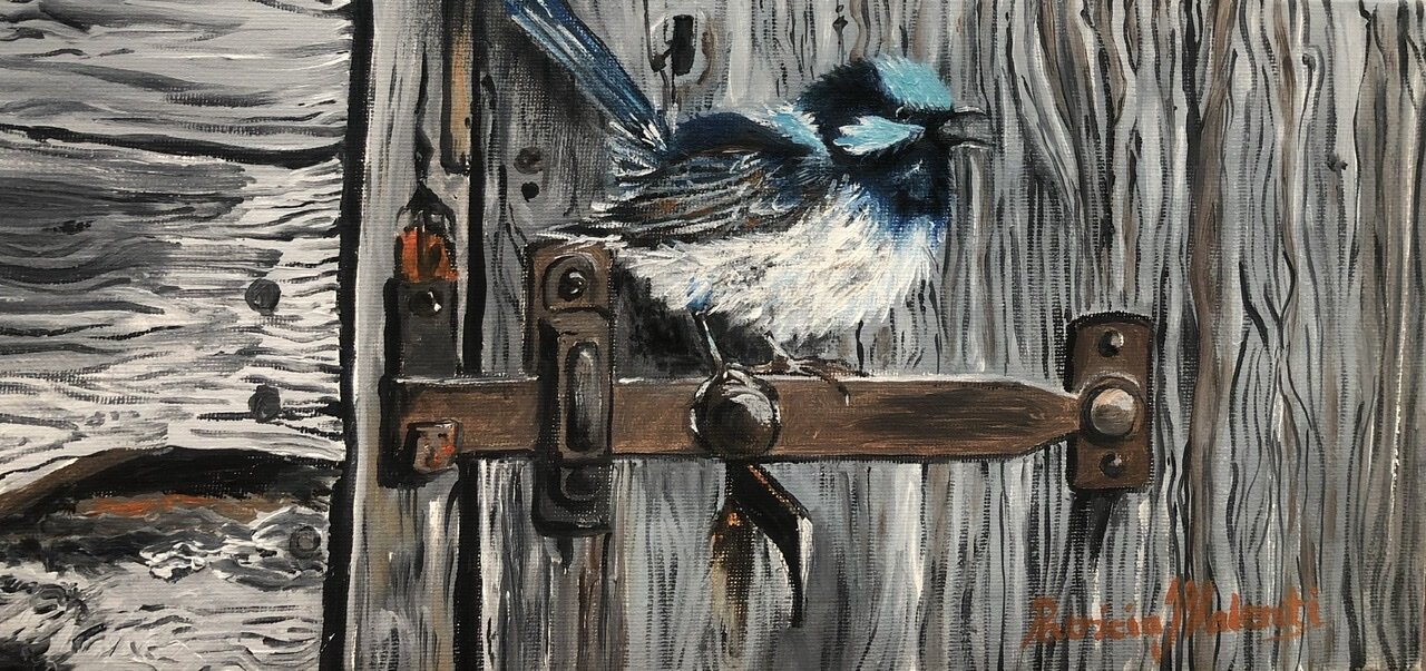 "Fairy Blue Wren" Original Oil Painting by Patricia J Valenti