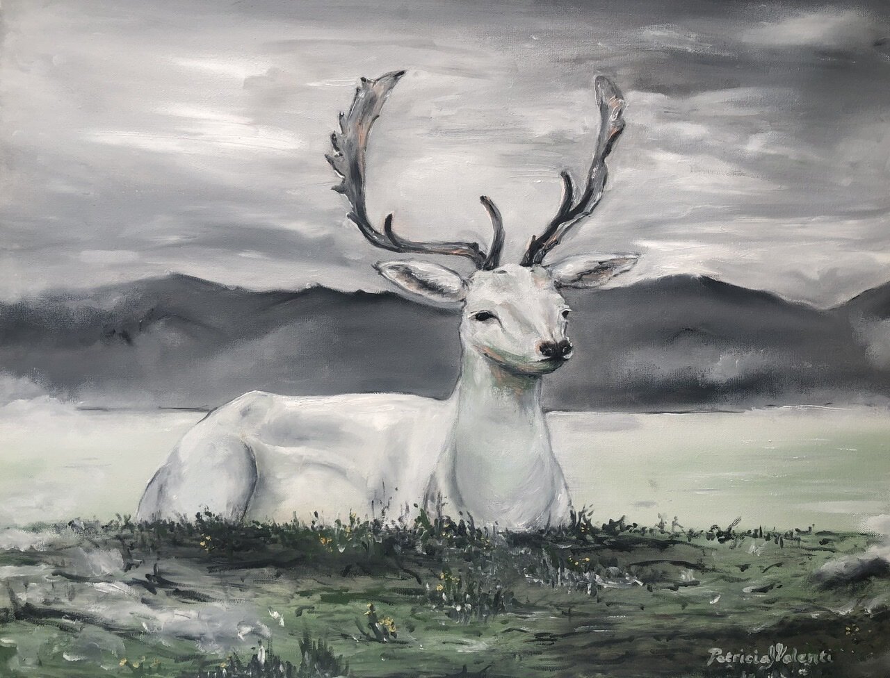"White Hart Stag" Stag Original Oil Painting by Patricia J Valenti