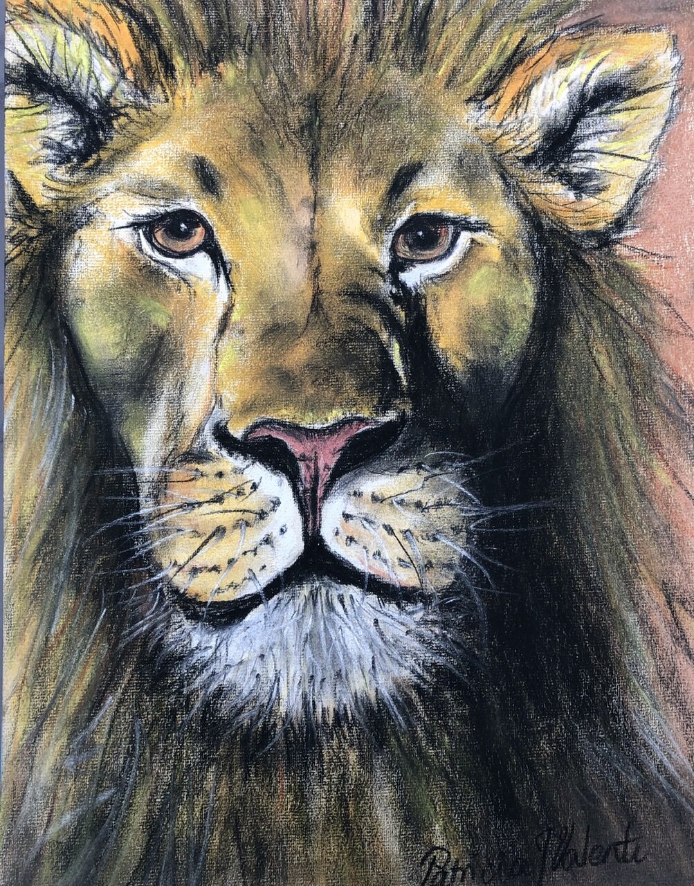 "Lion Head" Original Pastel Painting by Patricia J Valenti