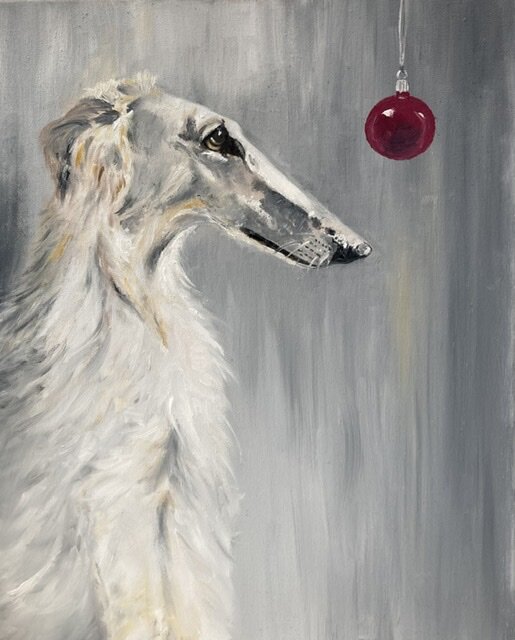 "Bauble" Saluki Dog Original Oil Painting by Patricia J Valenti Art
