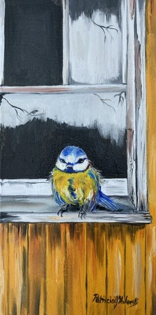 "Bluetit Window" Original Oil Painting by Patricia J Valenti