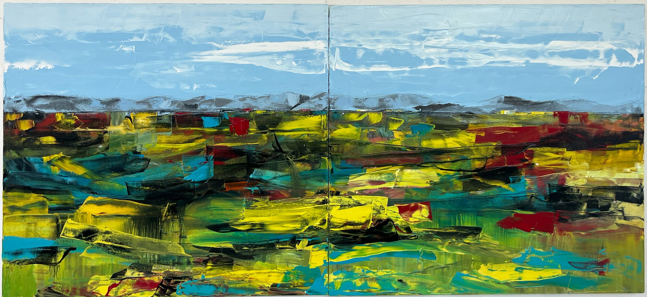 From the West 6, 2025, 32" x 70", oil on canvas
