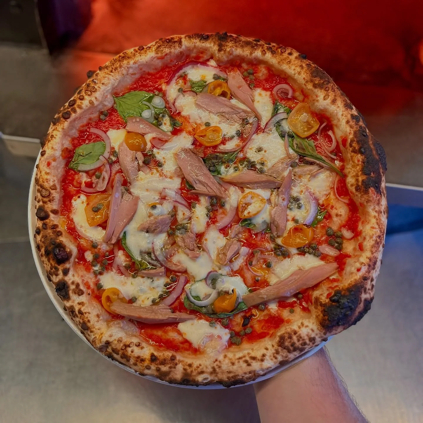 Have you been enjoying the August special? 
If not give it a try and let us know what you think! 🍕

- San Marzano tomato
- Fior di latte
- Basil
- Capers
- Red onion
- Yellow Tomatoes
- Tuna
- Garlic

&bull;
&bull;
&bull;
&bull;
#pizza #italianfood 