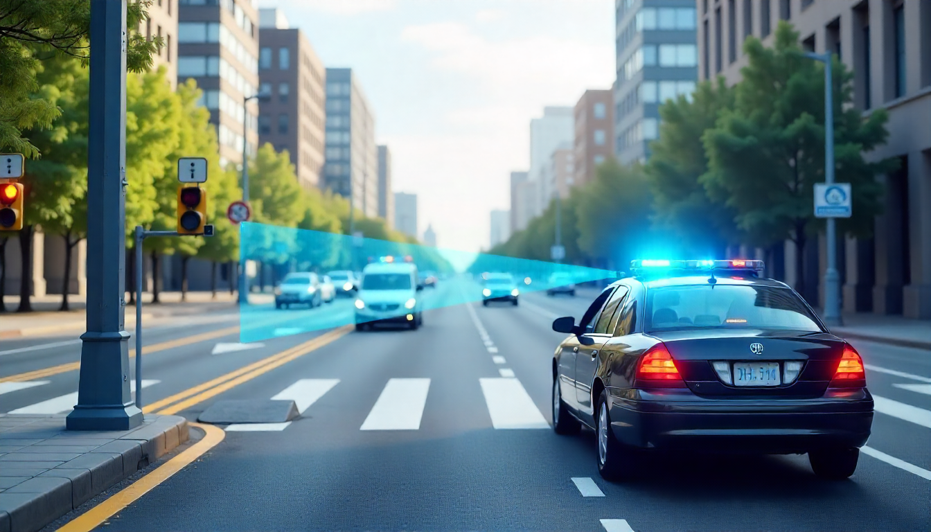 Hybrid ALPR system illustration showing fixed roadside cameras & mobile patrol vehicles integrated into a unified dashboard for real-time license plate recognition & citywide monitoring
