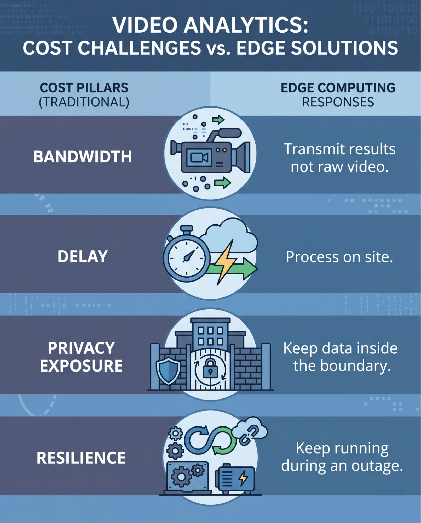 Infographic pairing four cloud-first cost pillars with the edge response to each.
