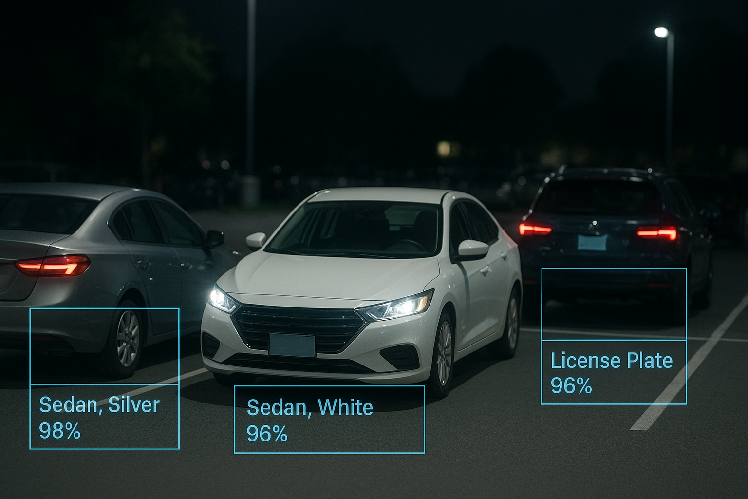 deep learning ALPR system analysing vehicle make model and color with real-time detection overlays
