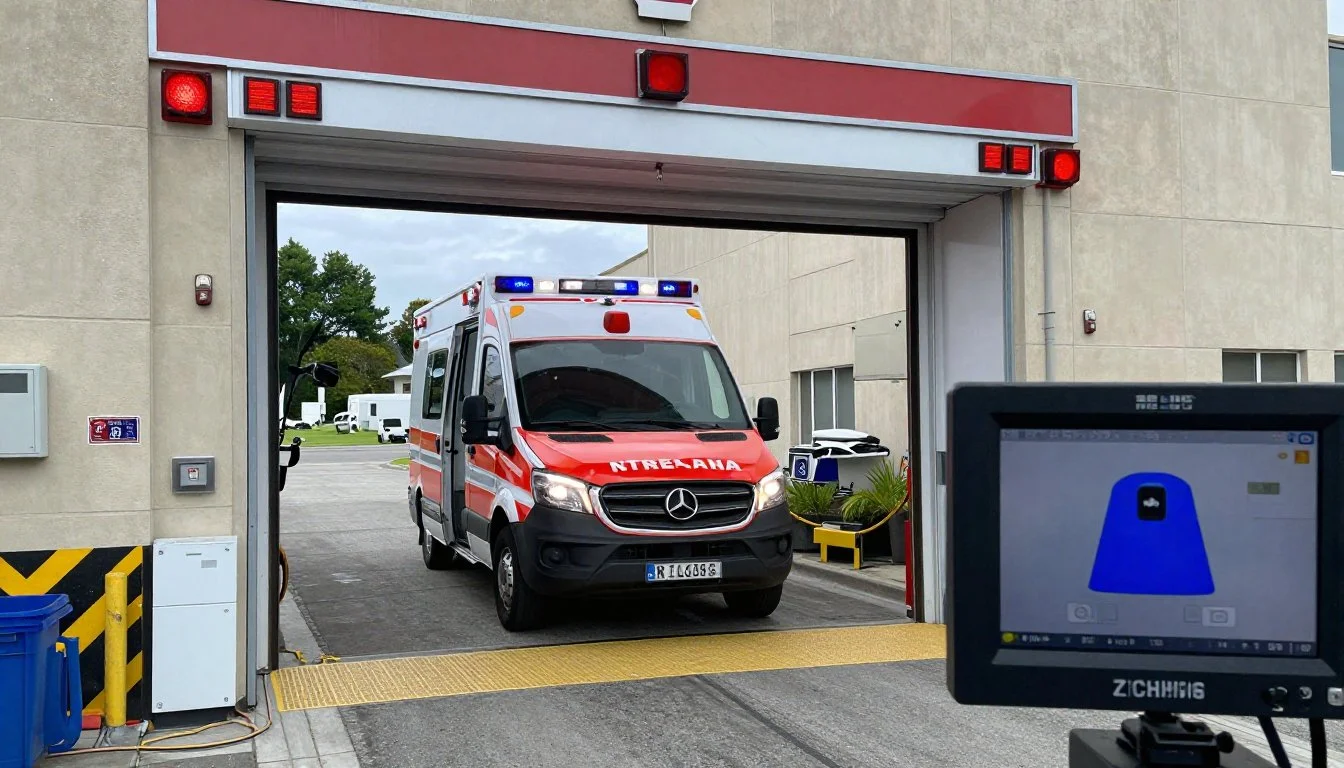 Security monitor verifying a grey Toyota Land Cruiser for access at an automated gate