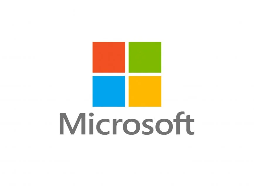 Microsoft logo with four colored squares (red, green, blue, yellow) and the word 'Microsoft' in gray underneath.