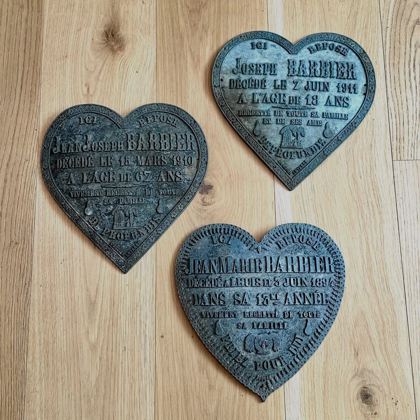 These French memorial plaques are probably my favorite find from Lyon. The first thing I bought when the brocante opened and I had to fight off other dealers for them! 
$125 each (middle available)