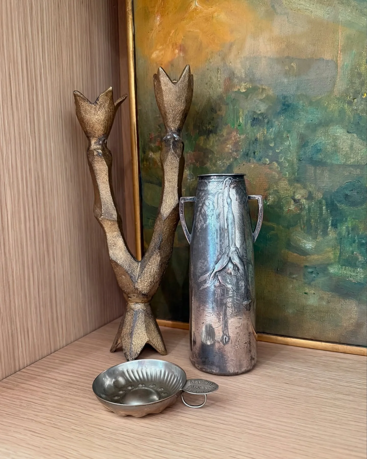 Some of my favorite finds in France - l haven&rsquo;t been able to find anything similar to this candleholder, but it spoke to me immediately! And this art nouveau vase was so versatile and stunning, I had to buy it. 
Candleholder - $165
Vase - $85
W