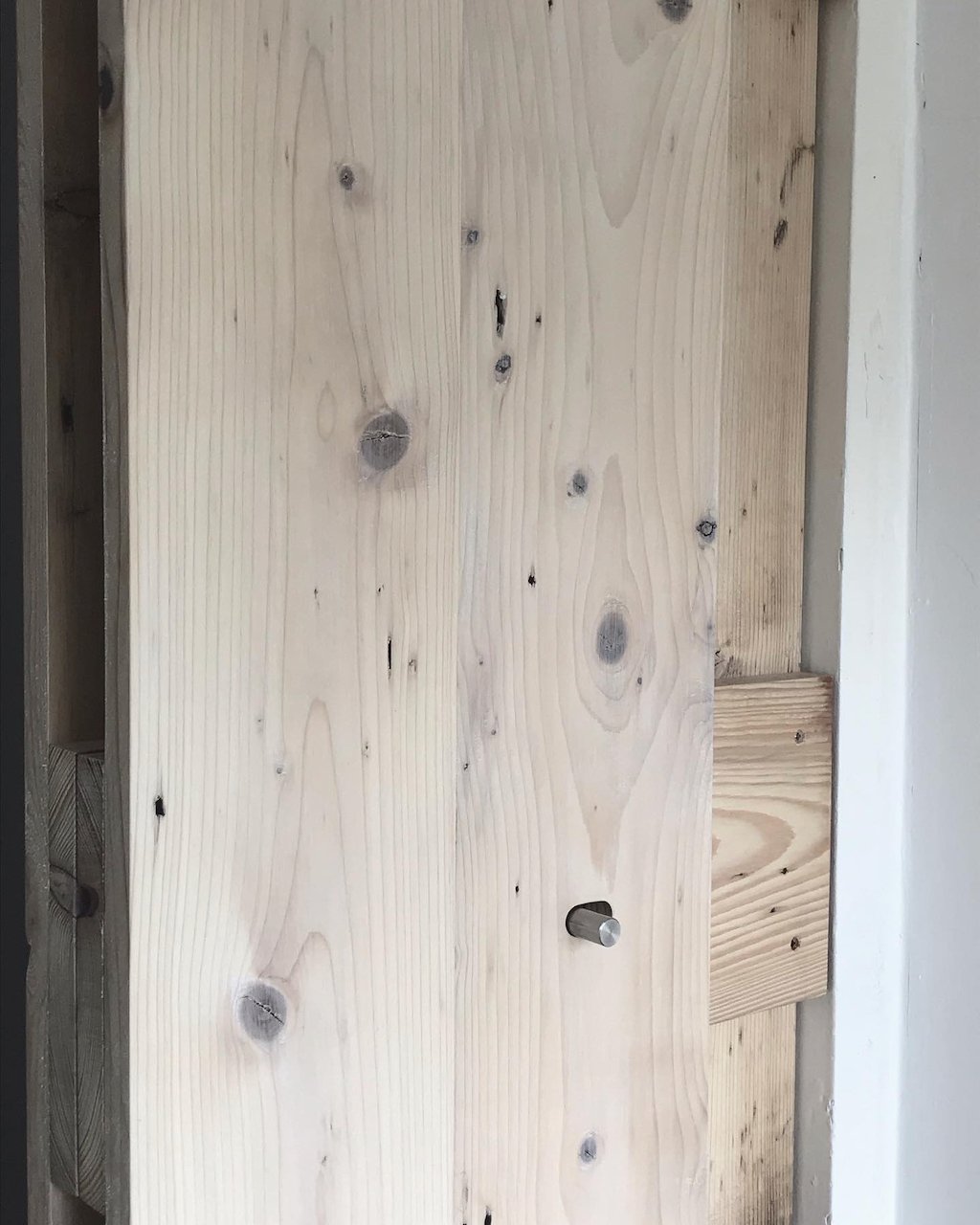 Reclaimed pitch pine floorboard door