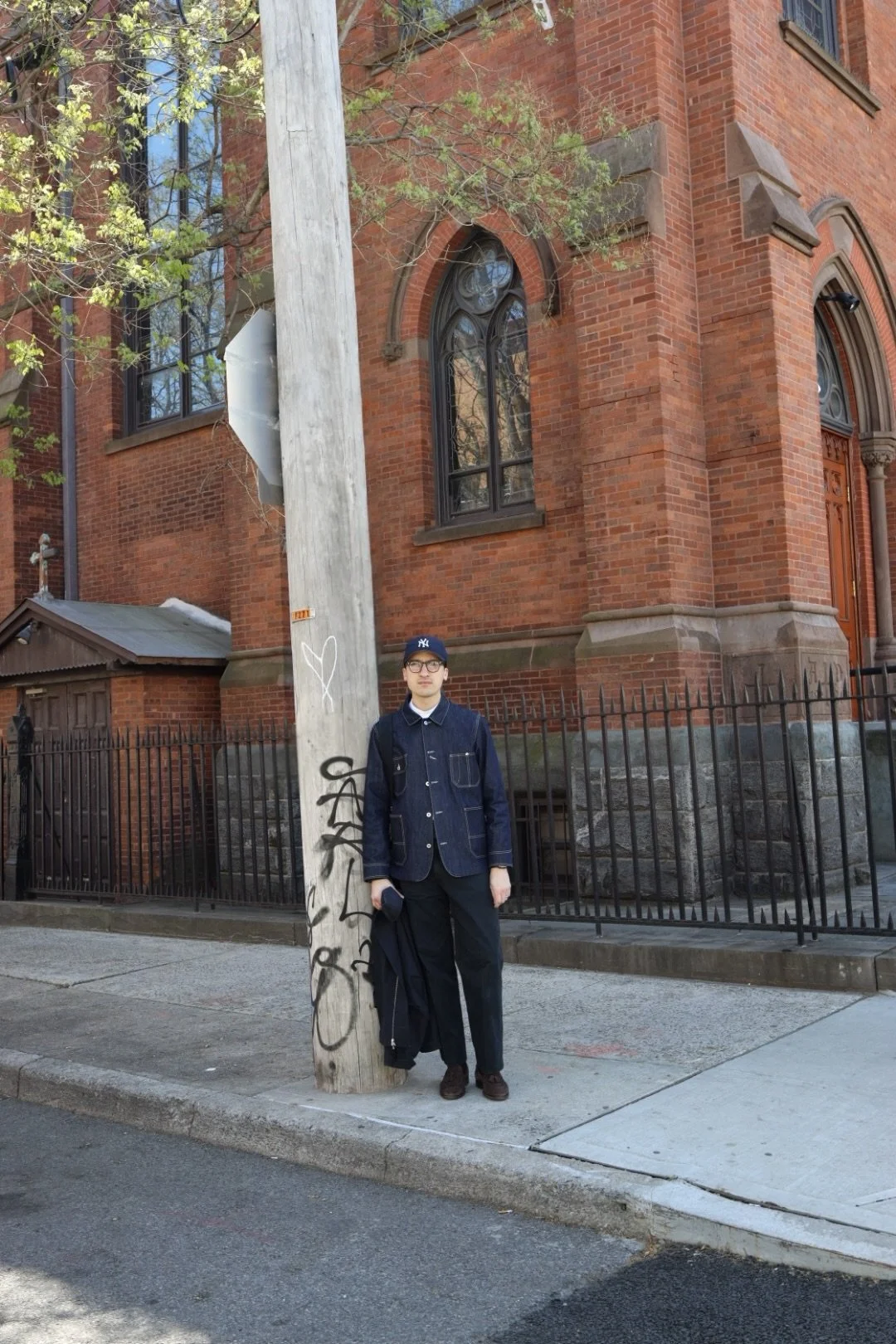 Selvedge denim coverall worn in Williamsburg, Brooklyn.