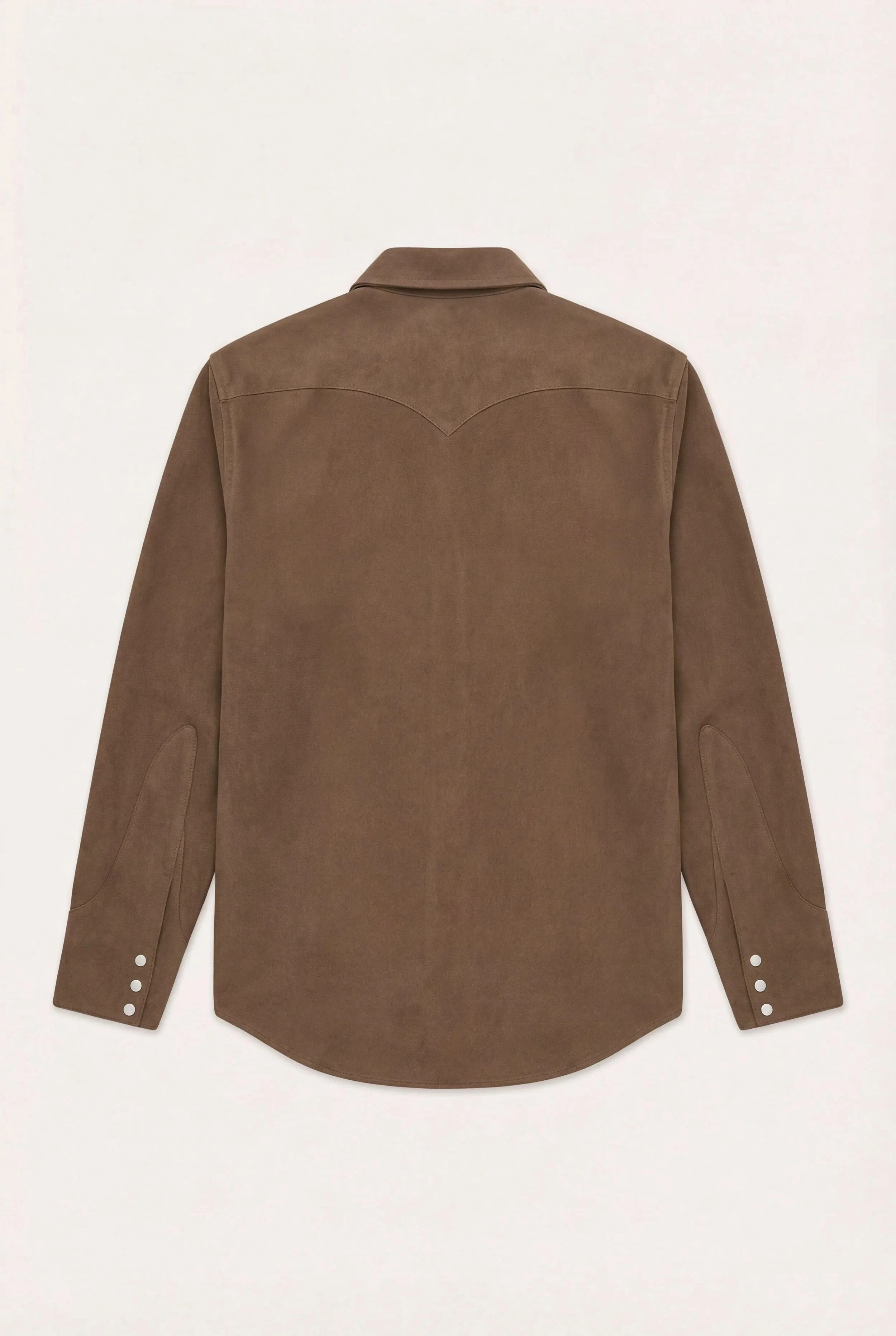 Back view of [ko'lon] Bronco Western Moleskin Shirt with clean western yoke construction