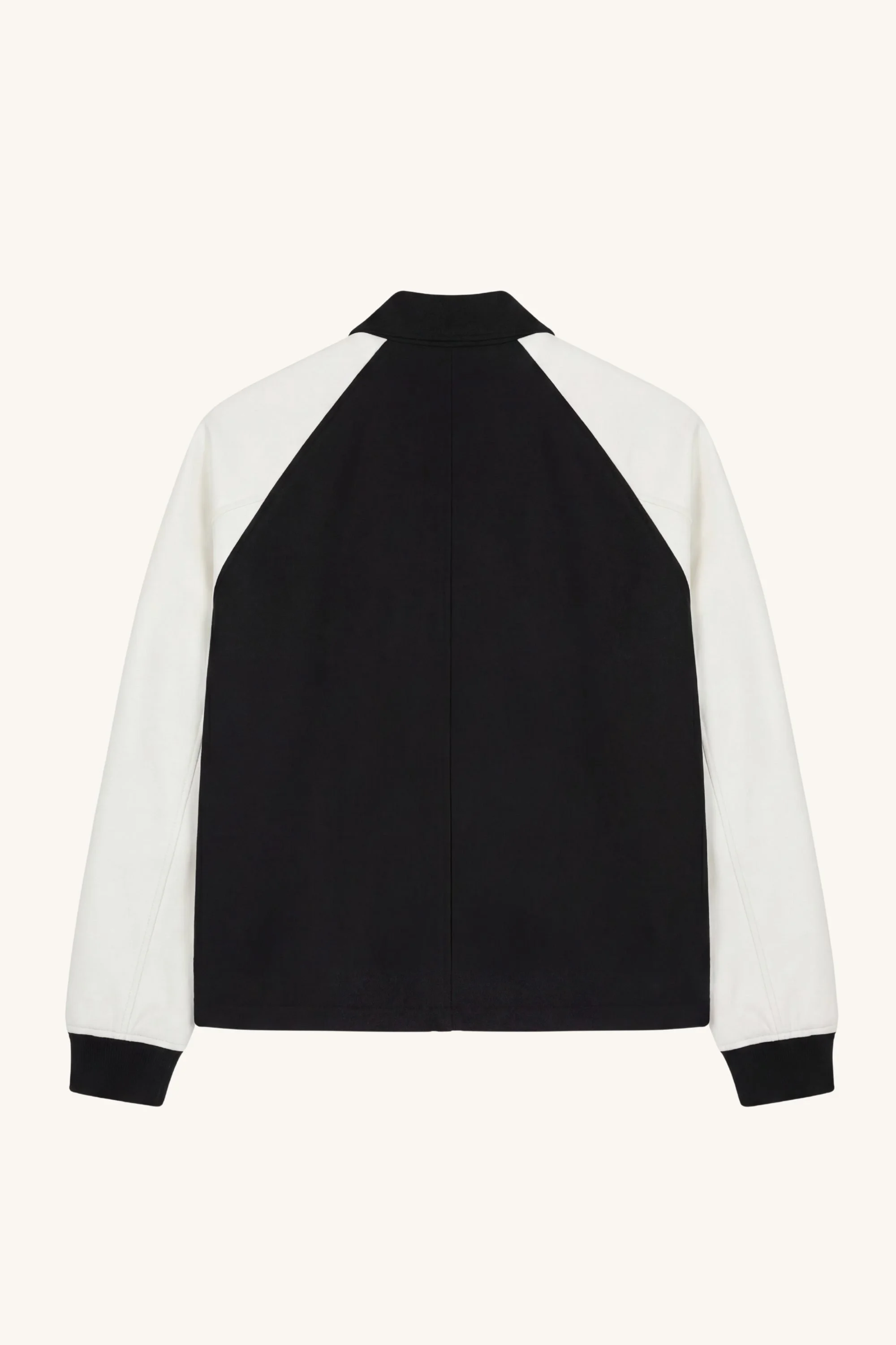 Back view of [ko'lon] Carson Western Varsity Jacket highlighting clean panel construction and structured shape