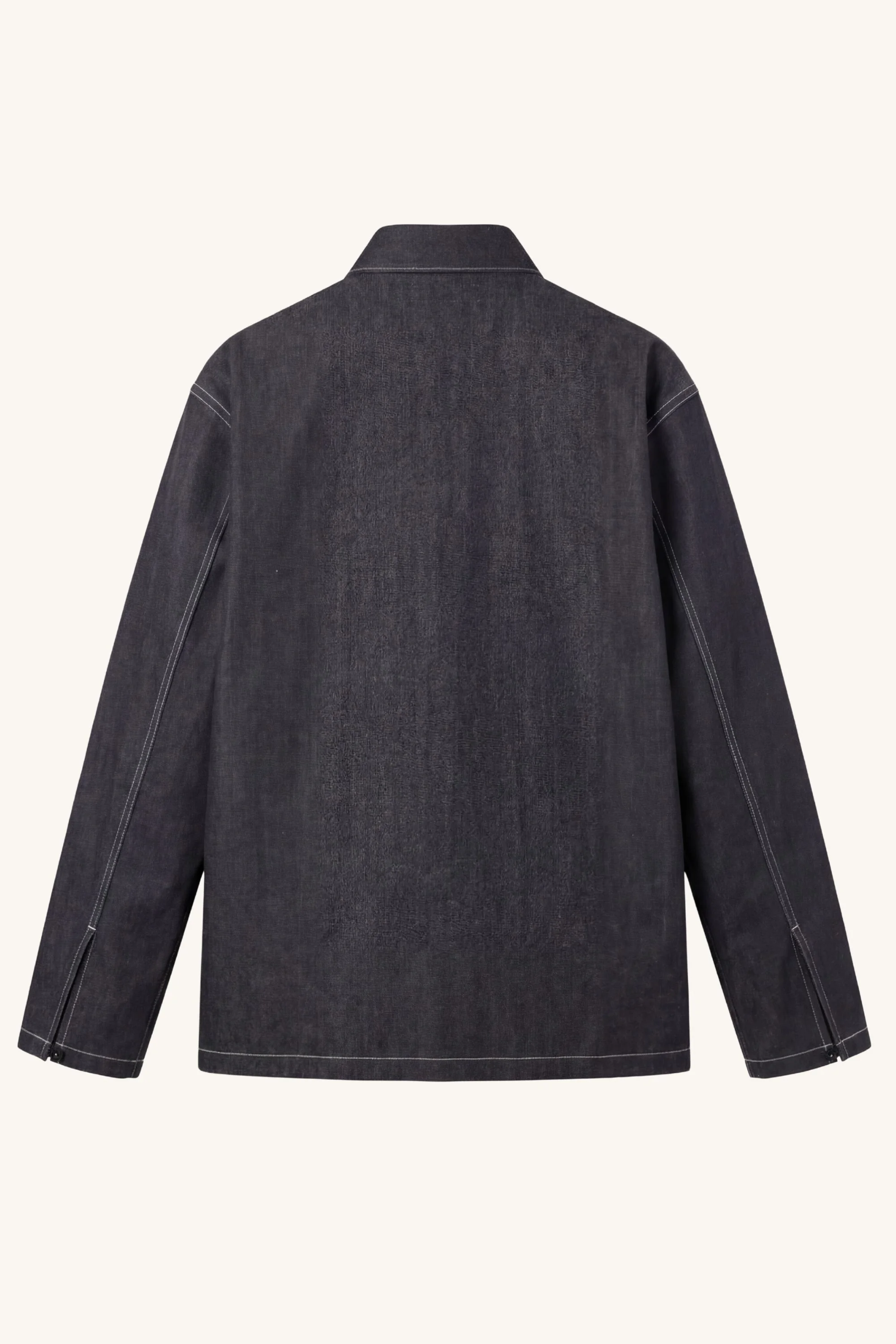 Back view of the Selvedge Denim Pullover showing straight hem and clean back panel.