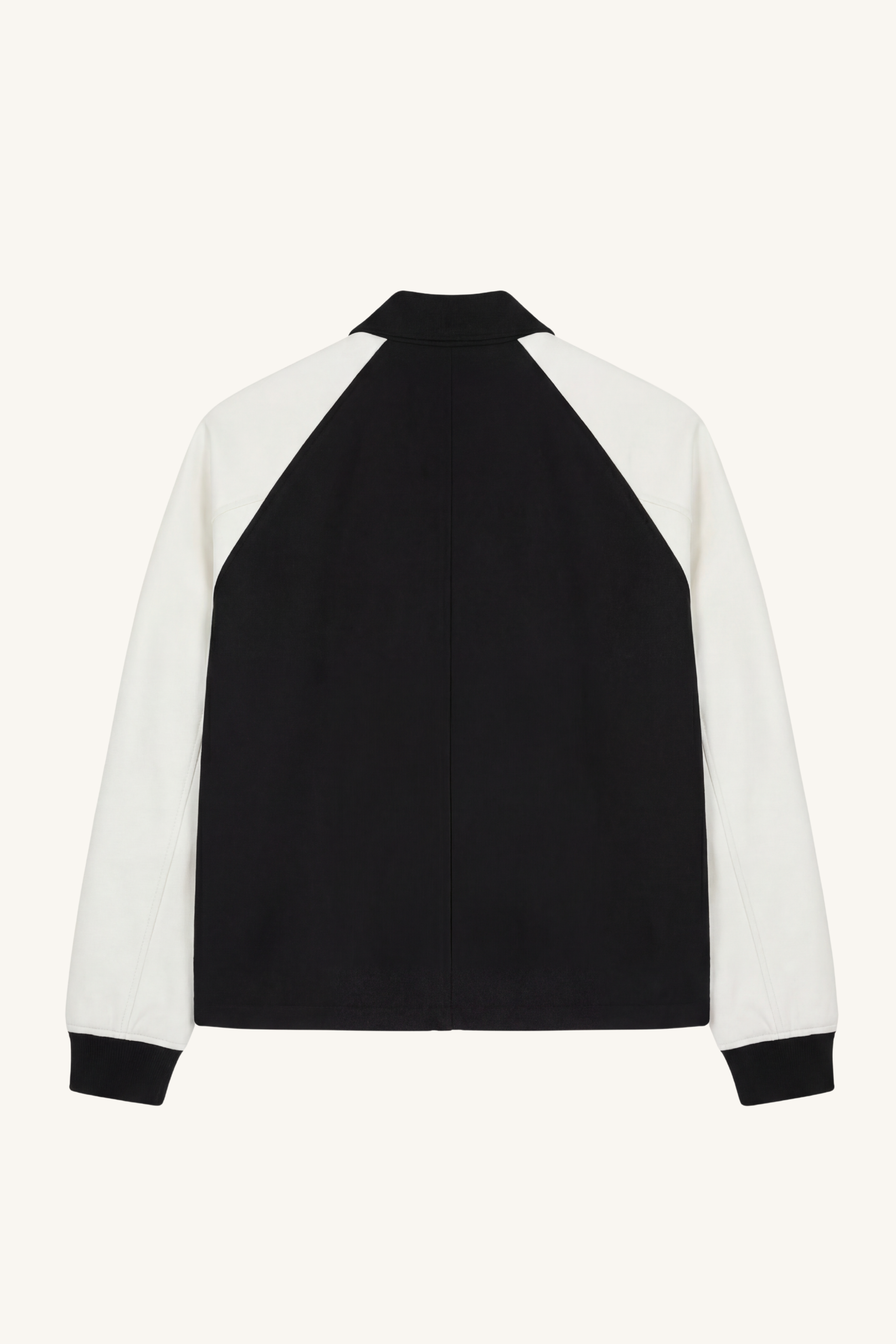 Back view of [ko'lon] Carson Western Varsity Jacket highlighting clean panel construction and structured shape