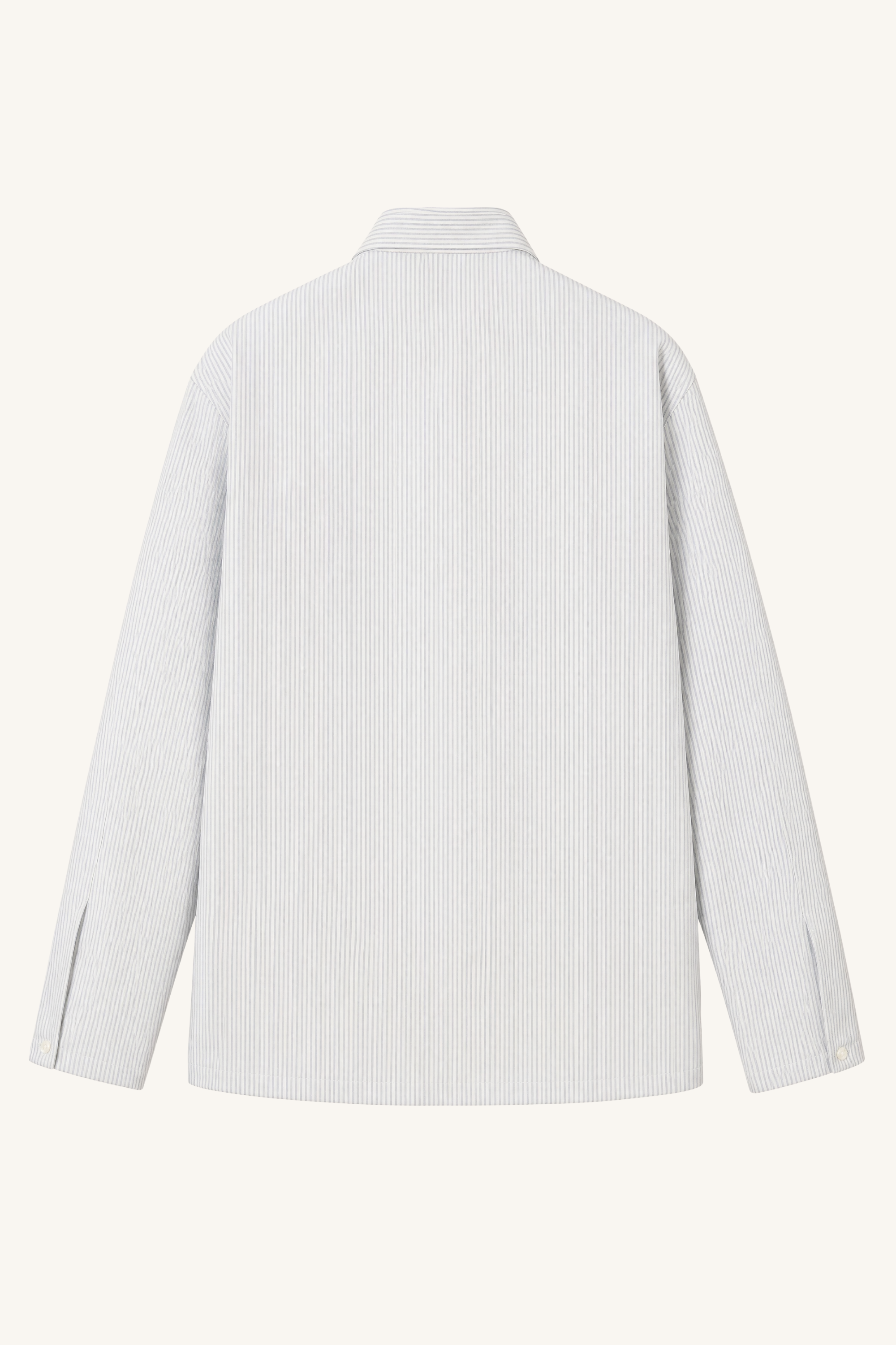 Ocean Blue Cotton Oxford Pullover Shirt laid flat back view showcasing the clean construction, relaxed fit, and lightweight striped Oxford cotton fabric.
