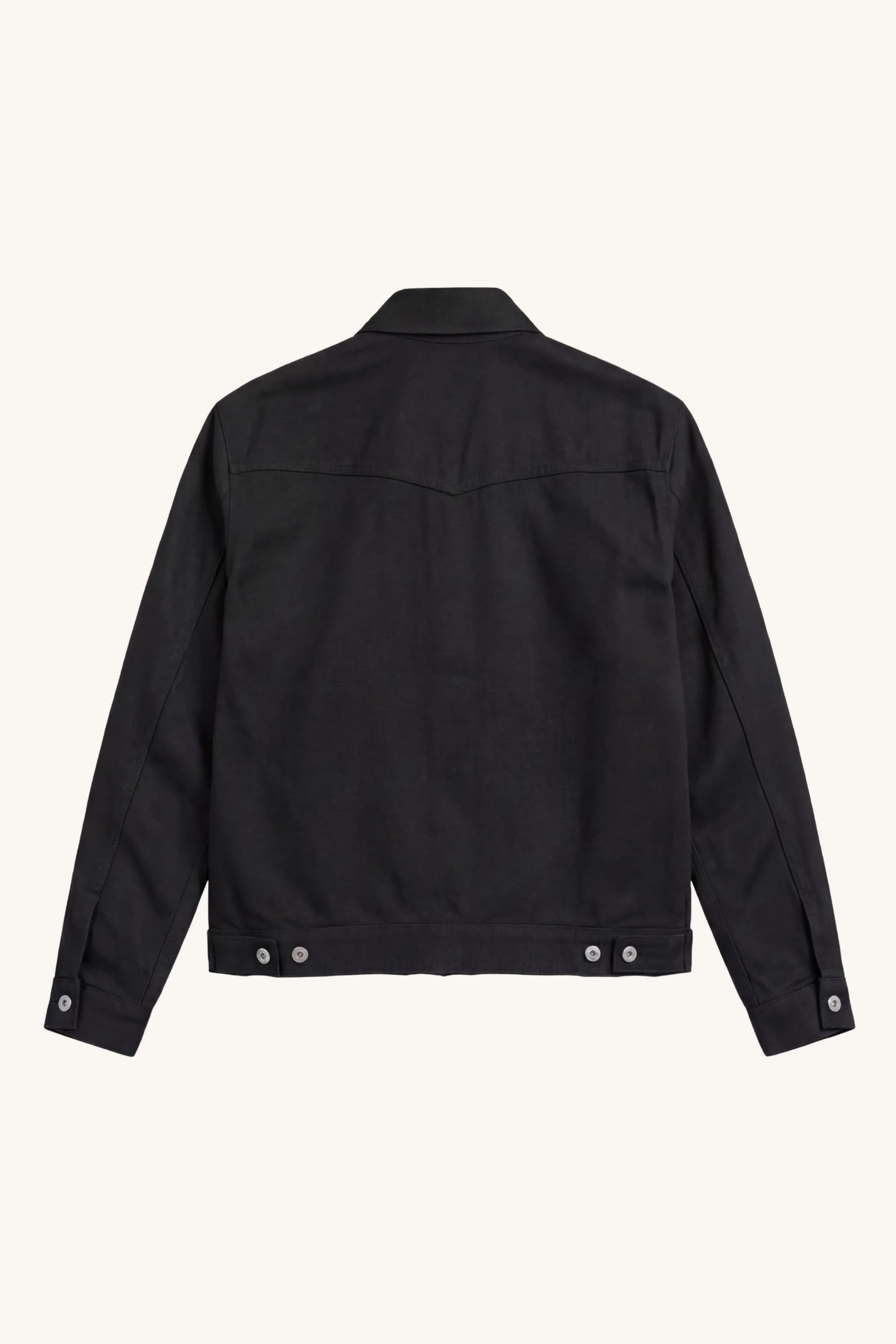 Back view of [ko'lon] Cash Western Selvedge Jacket with classic western back yoke detail