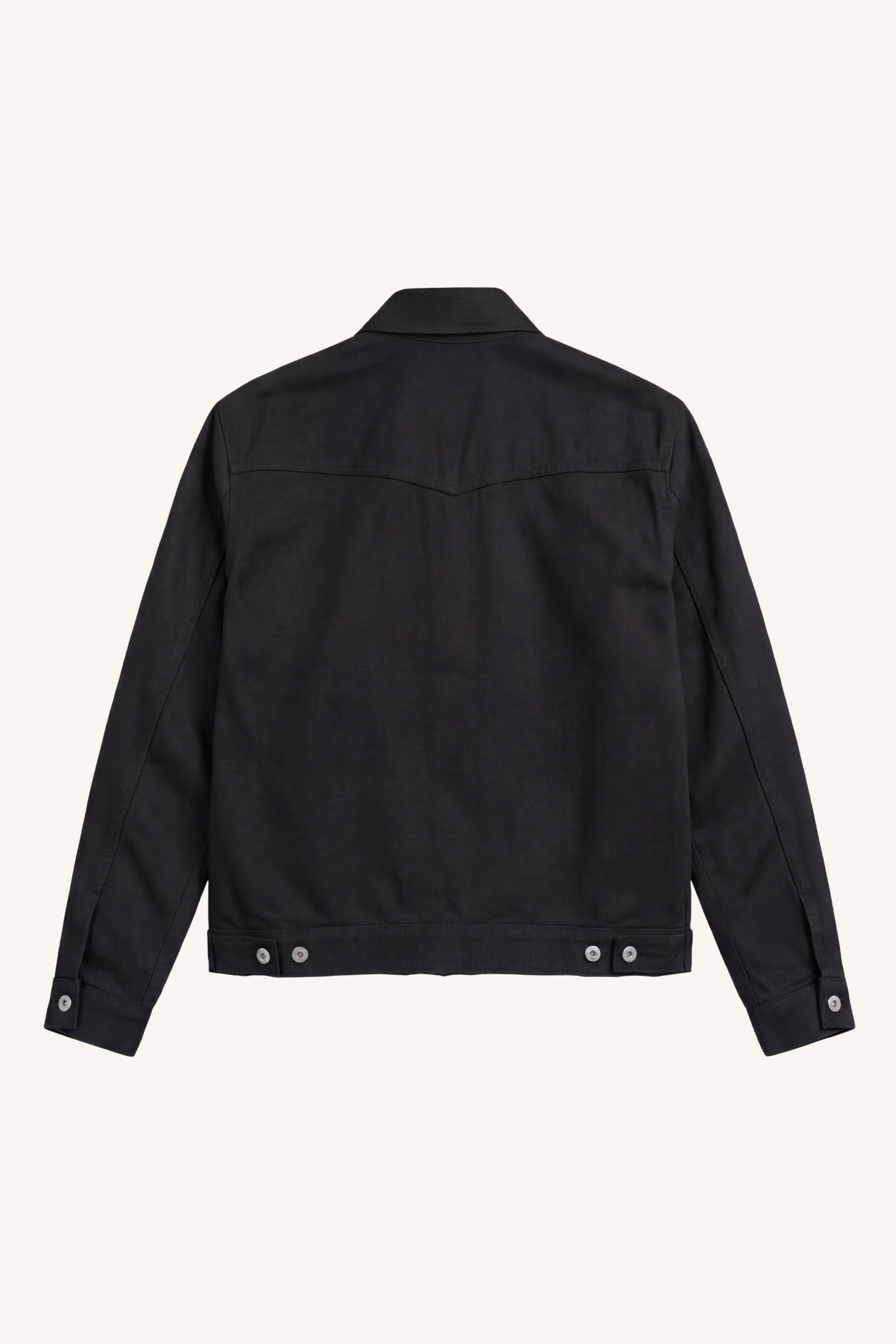 Back view of [ko'lon] Cash Western Selvedge Jacket with classic western back yoke detail