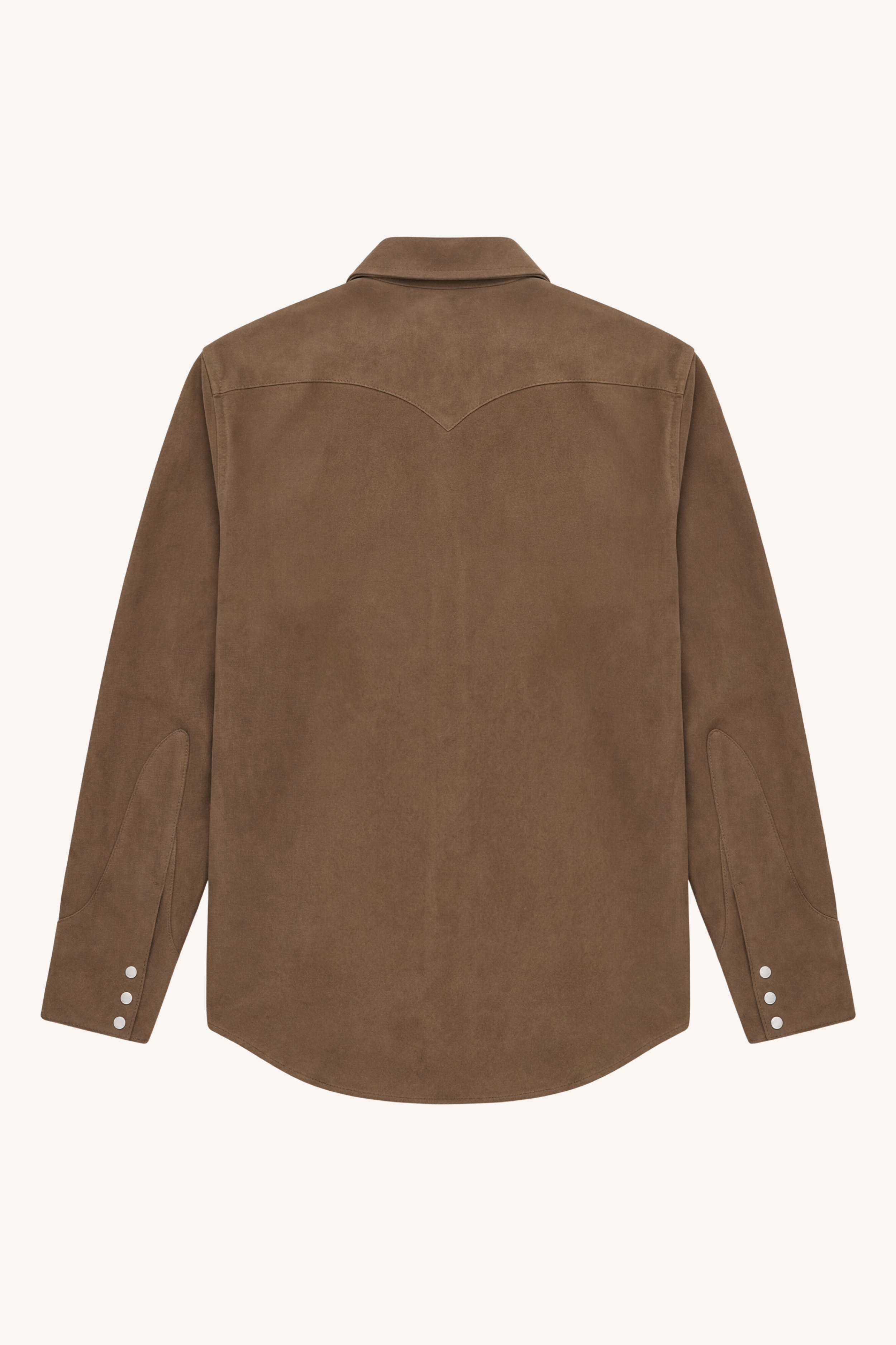 Back view of [ko'lon] Bronco Western Moleskin Shirt with clean western yoke construction