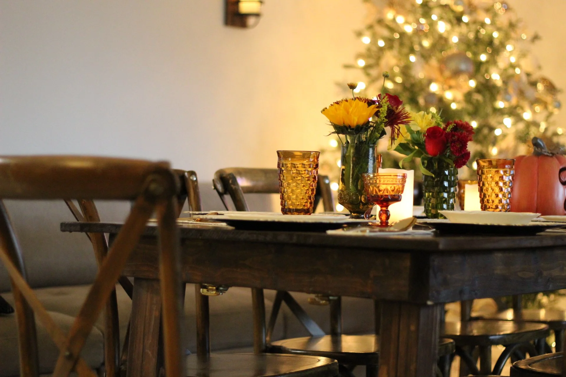 Cross back chairs Farm Table Rustic