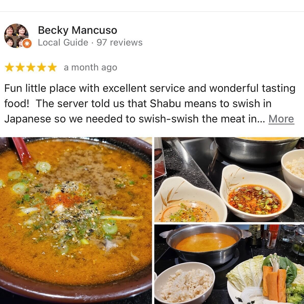 Big thanks to Becky Mancuso, a level 7 Google guide, for her glowing 5-star review of our restaurant! We&rsquo;re honored by your support. Inspired by Becky&rsquo;s review? We&rsquo;d love to hear your experiences too. Join us for some delightful sha
