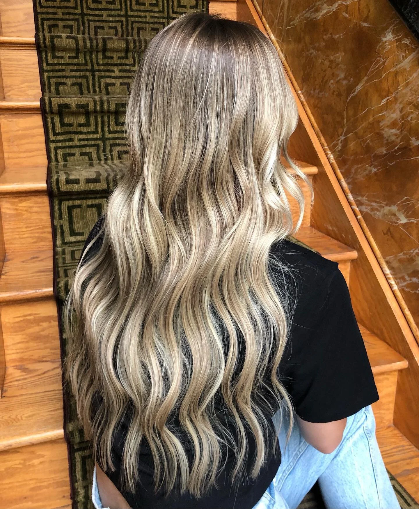 Balayage done by Alyssa this morning! #balayage #blondehair #blondebalayage #balayagehighlights #curls #blendedhair #curls #aveda #avedacolor