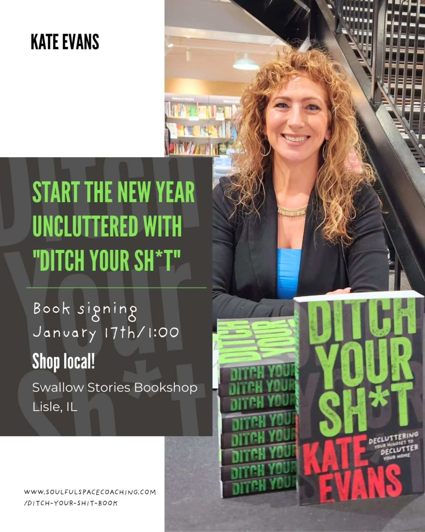 Get 2026 off to an uncluttered start and follow through on those promises you've been making to yourself to finally get the house organized!!

𝗕𝗼𝗼𝗸 𝘀𝗶𝗴𝗻𝗶𝗻𝗴 𝗮𝗻𝗱 𝗺𝗲𝗲𝘁 𝗮𝗻𝗱 𝗴𝗿𝗲𝗲𝘁 𝘄𝗶𝘁𝗵 𝗞𝗮𝘁𝗲 𝗘𝘃𝗮𝗻𝘀, 𝗮𝘂𝘁𝗵𝗼𝗿 𝗼𝗳 ?