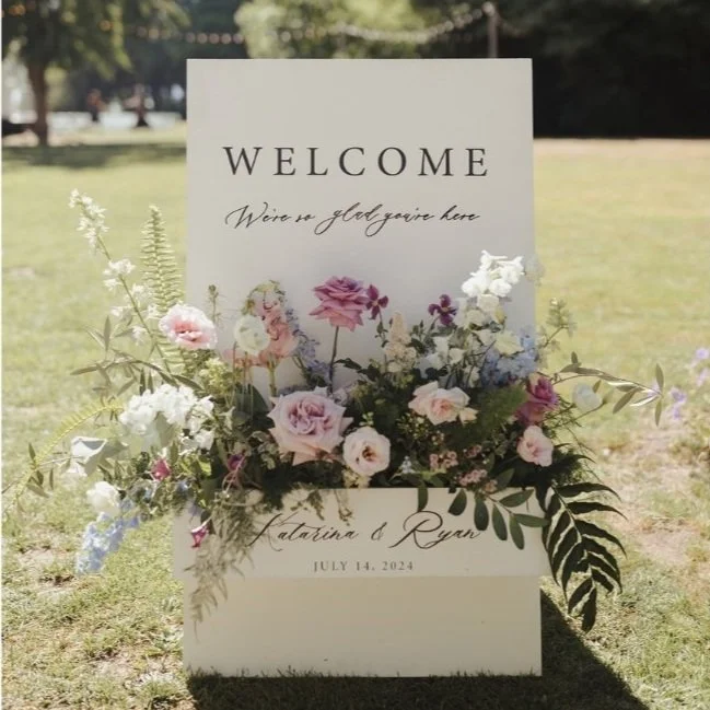 A-Frame Wood Floral Welcome Sign