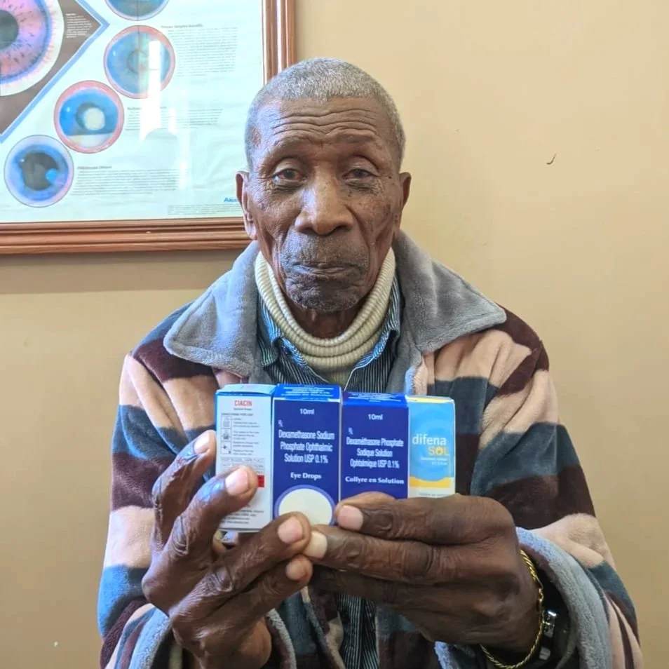 Patient showing the "cataract kit" he received