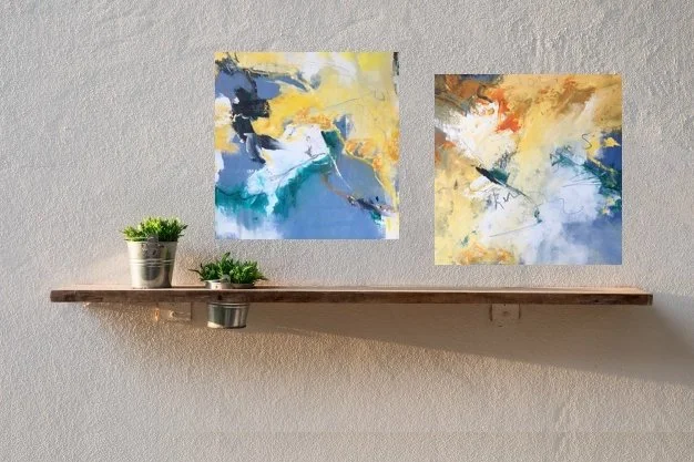 A Touch of turquoise and Abstract with Turquoise over shelf.jpg