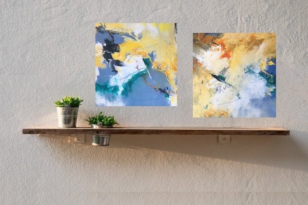 A Touch of turquoise and Abstract with Turquoise over shelf.jpg