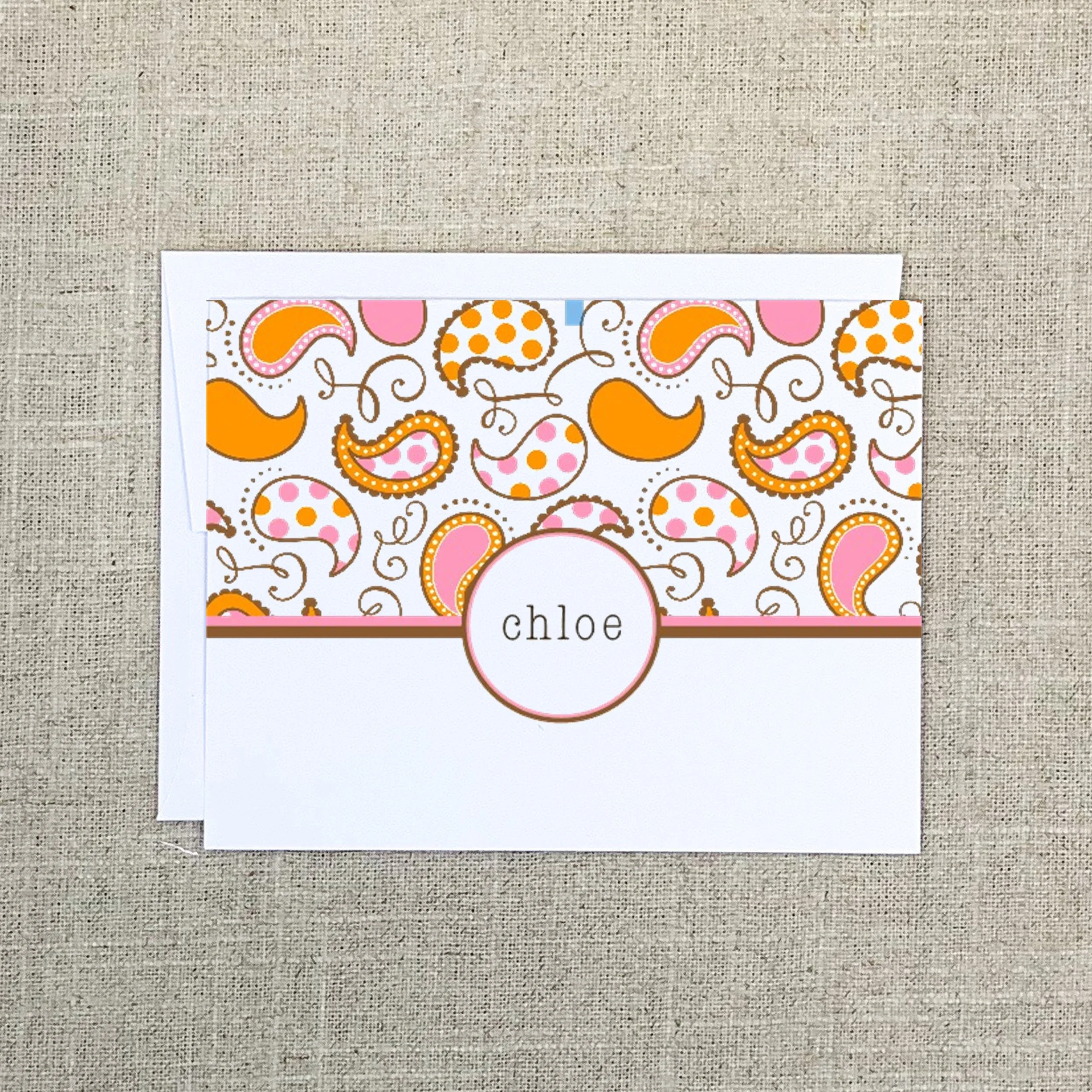 Folded Card 2872 Pink Orange Paisley