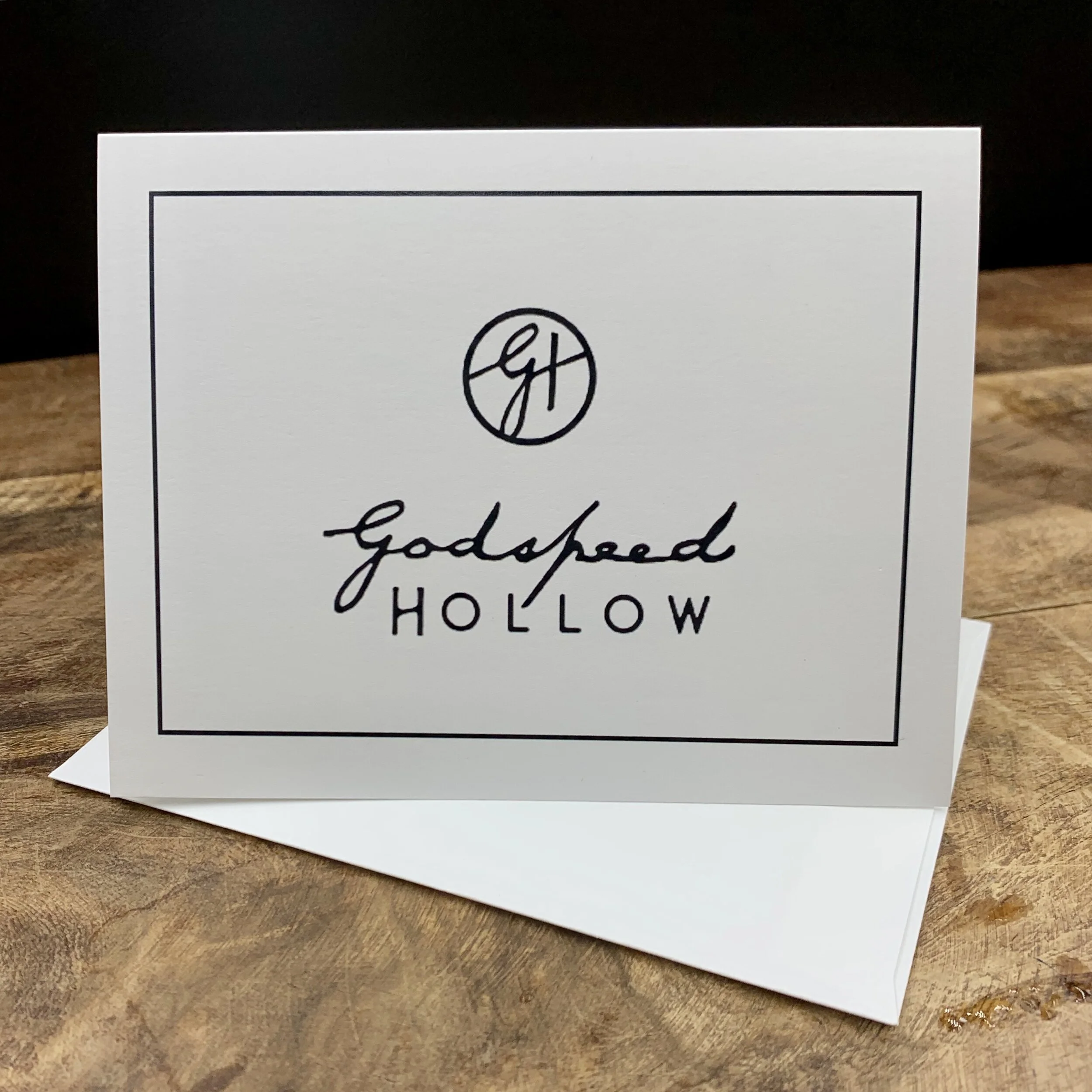Small, local business benefits from human connection. Notecards with brand logos can communicate in simply, yet effective ways. 
Godspeed Hollow is the cutest little hobby farm in the Oregon country side. They have chickens, goats, and a lovely veget