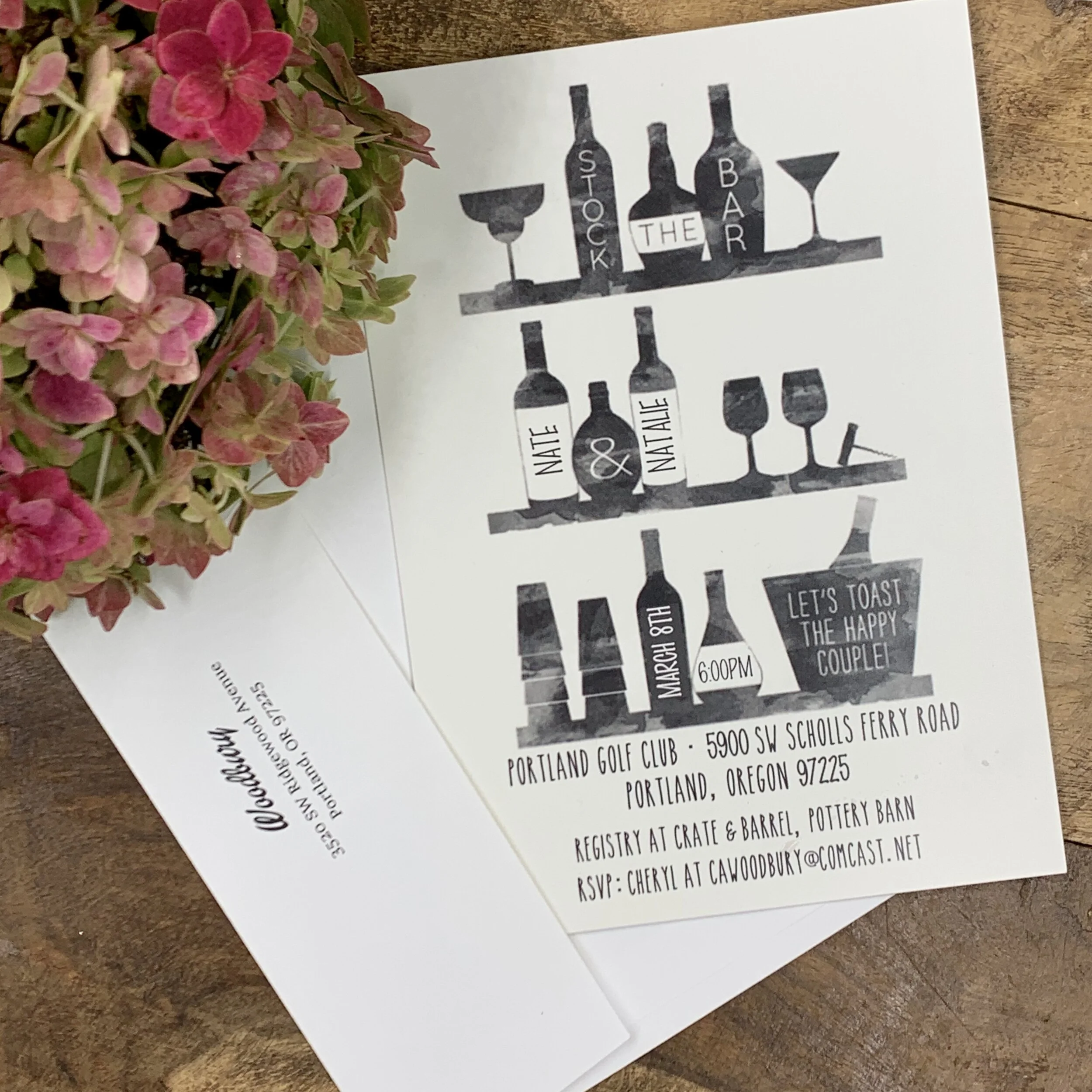 Tech has made it easy to get creative with wedding themes, and we love seeing couples bring their unique style to life! For a bar-themed shower, a client came to us with Pinterest ideas, and we designed an invite featuring pub-style bottles with the 