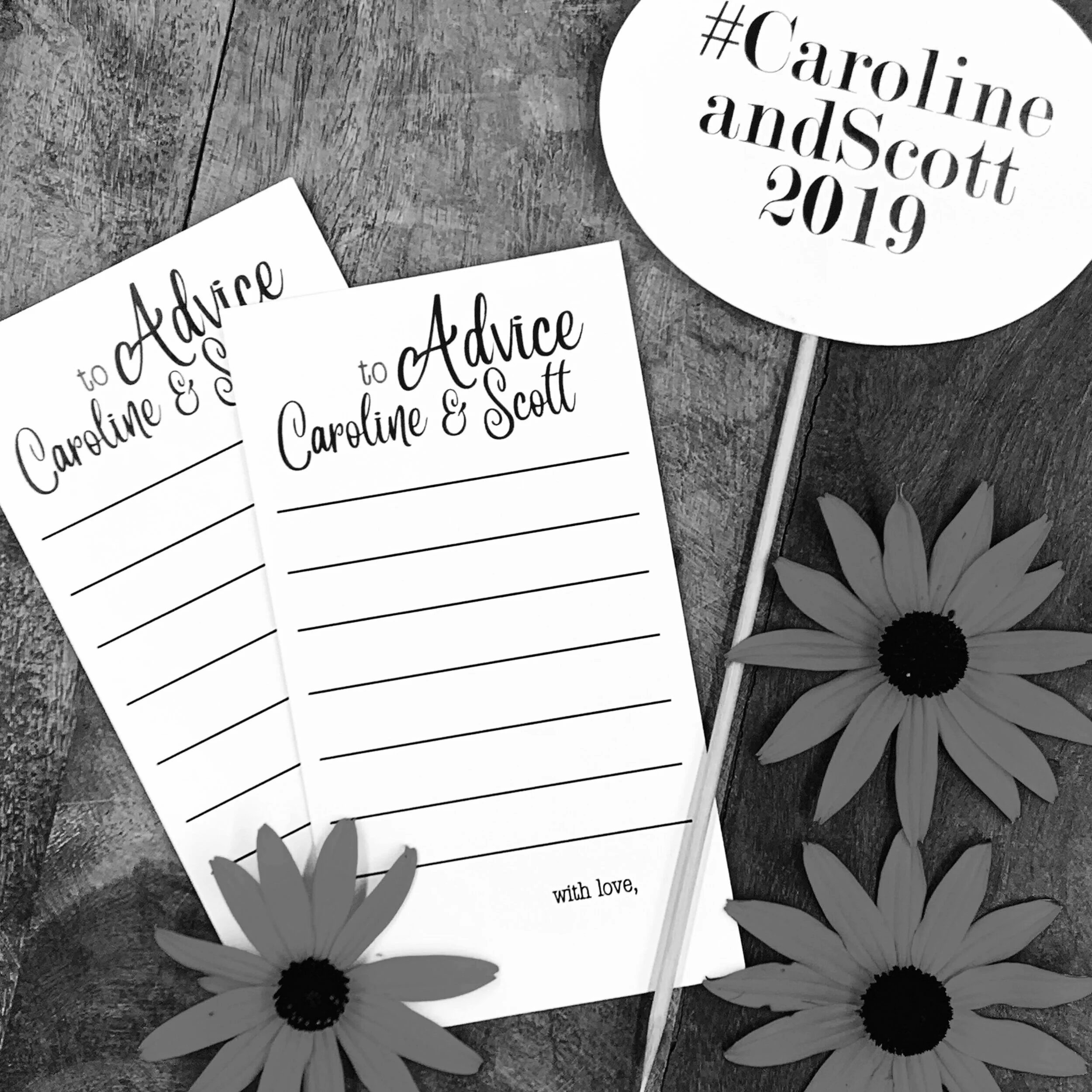 
Planning a wedding or baby shower? Paper Moon Shop can create custom paper products for guests to engage with, from advice cards to decor. Whether it’s promoting the couple’s hashtag or customizing cake stakes, we’ll bring your ideas to life, adding