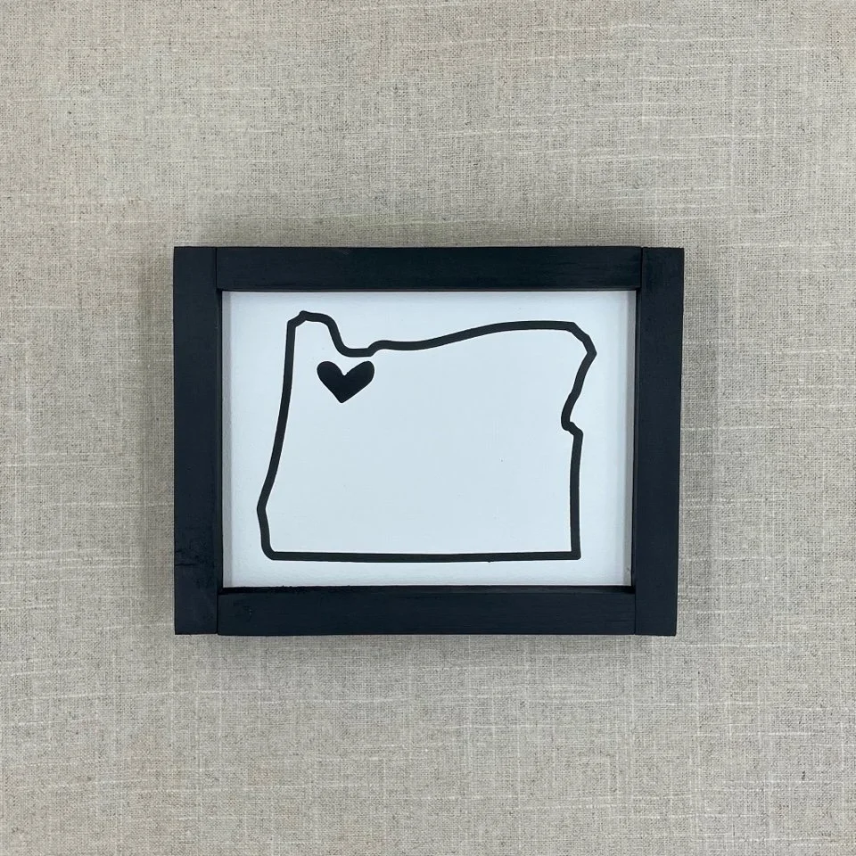 Framed Oregon Picture White State with Black Frame
