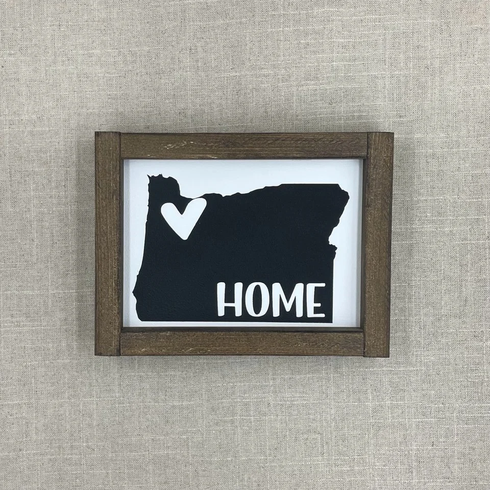 Framed Oregon Picture Black State with Brown Frame