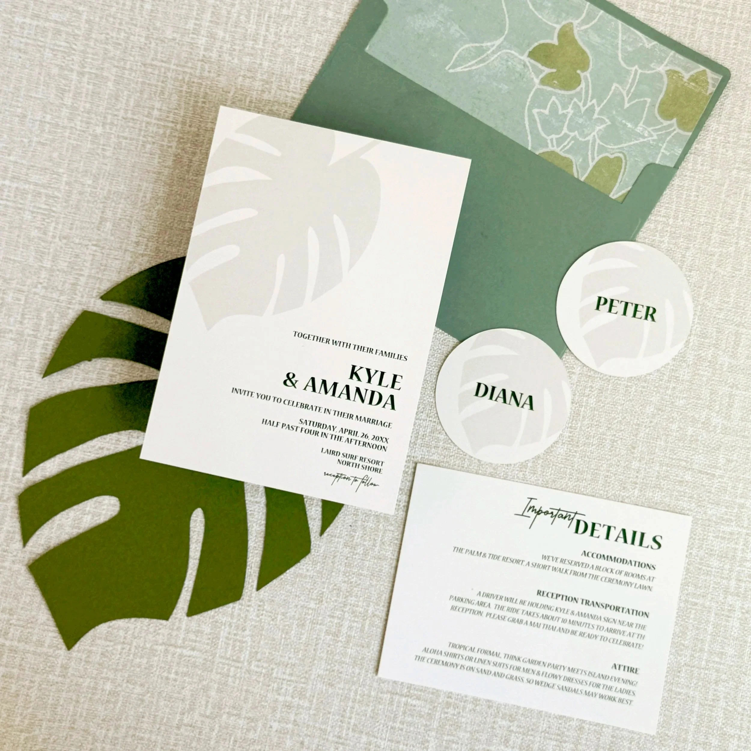 We love helping couples celebrate their destination wedding with personal touches. Hand-illustrated elements were colorized to complement the couple’s wedding palette.