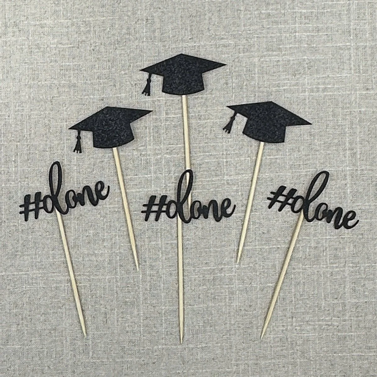 Grad Cap & #done Party Tray Decor Picks