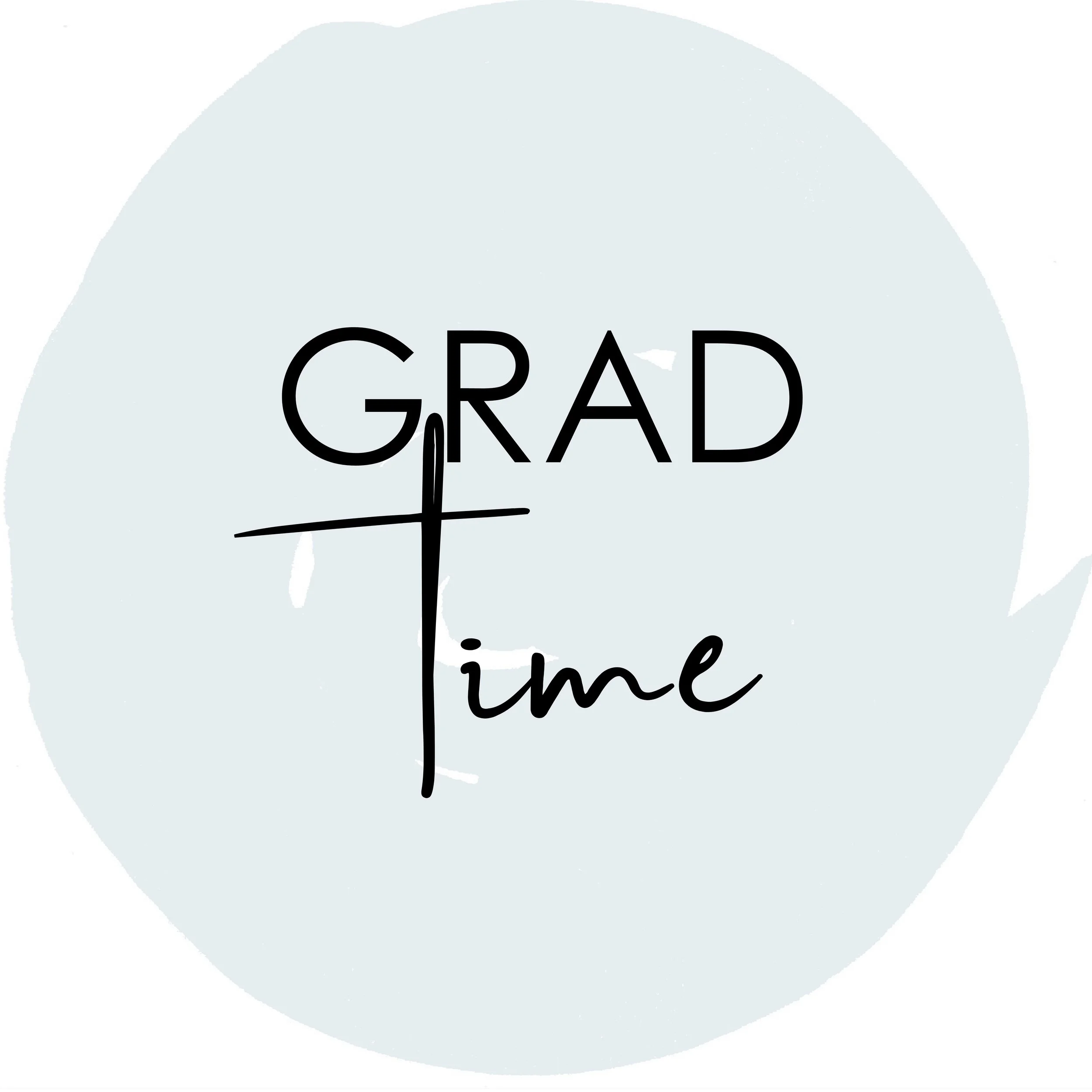 Graduation cap illustration with the words "Grad Time" written across it.