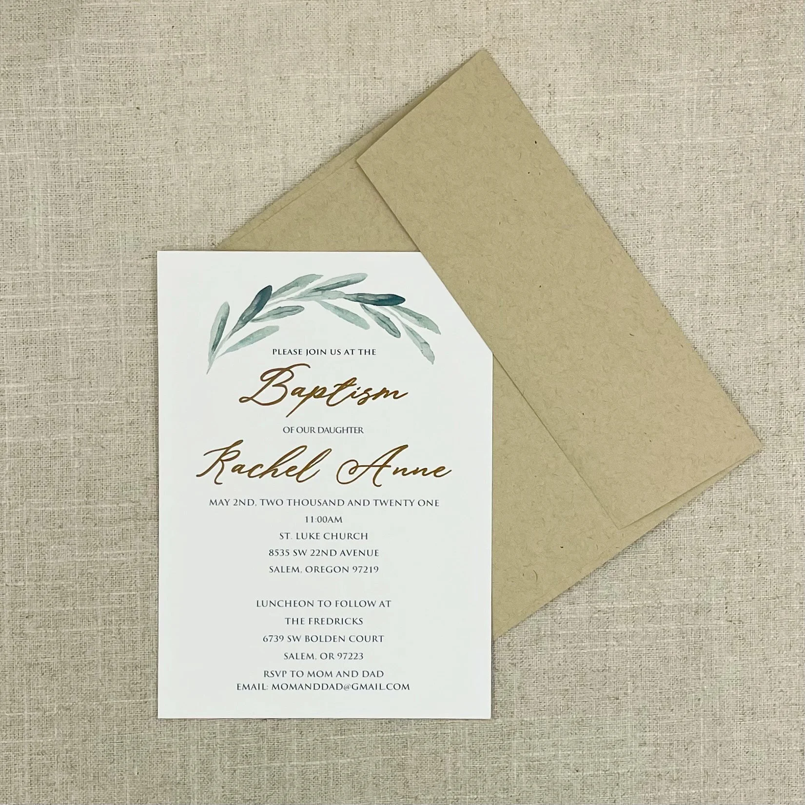 Celebrate your baby's Baptism with a touching custom invitation.  Sending personalized invitation to those important people in your family's life will truly make them feel included.  Details for time, location and a reception are all important detail