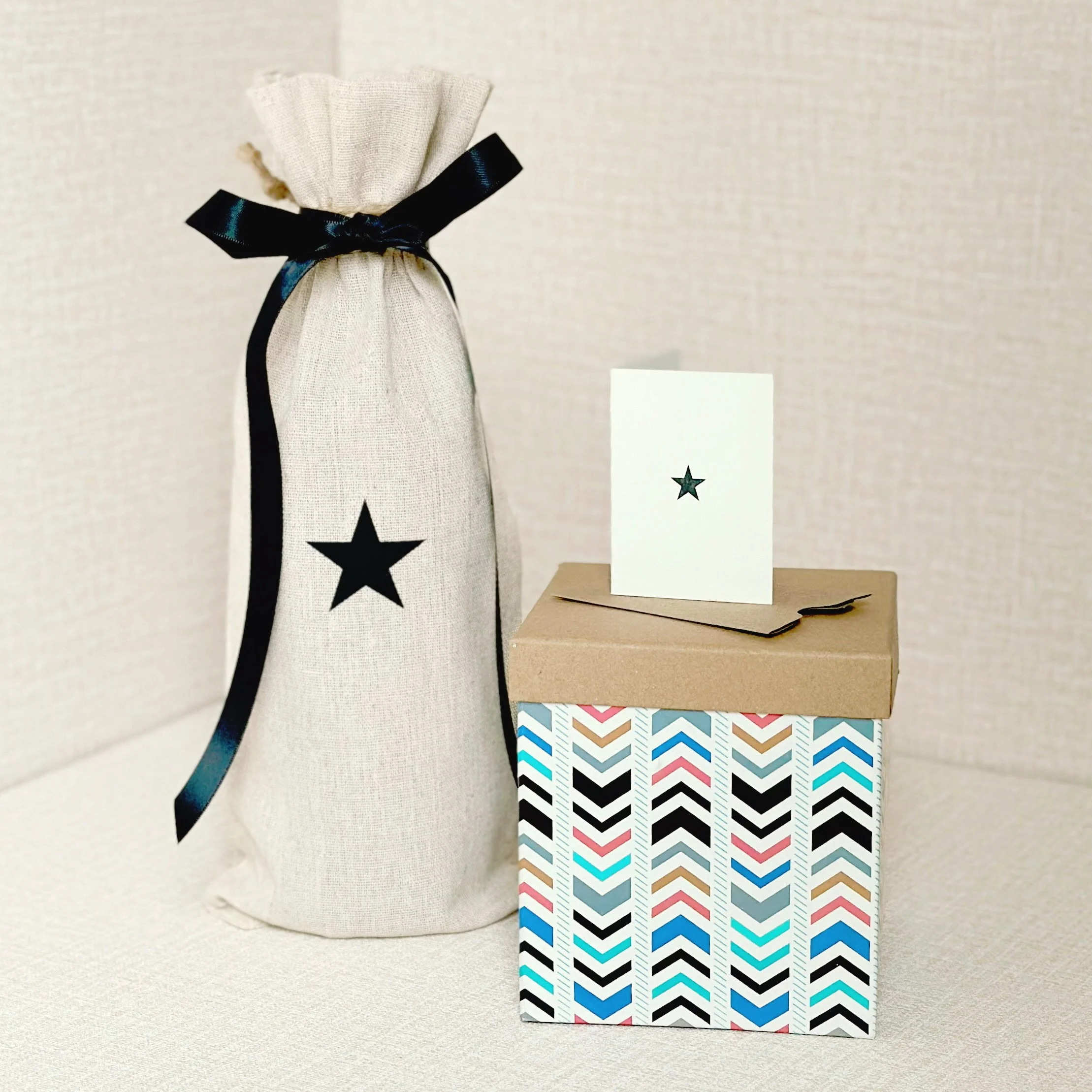 Linen Wine Bag 7518 Mini Star