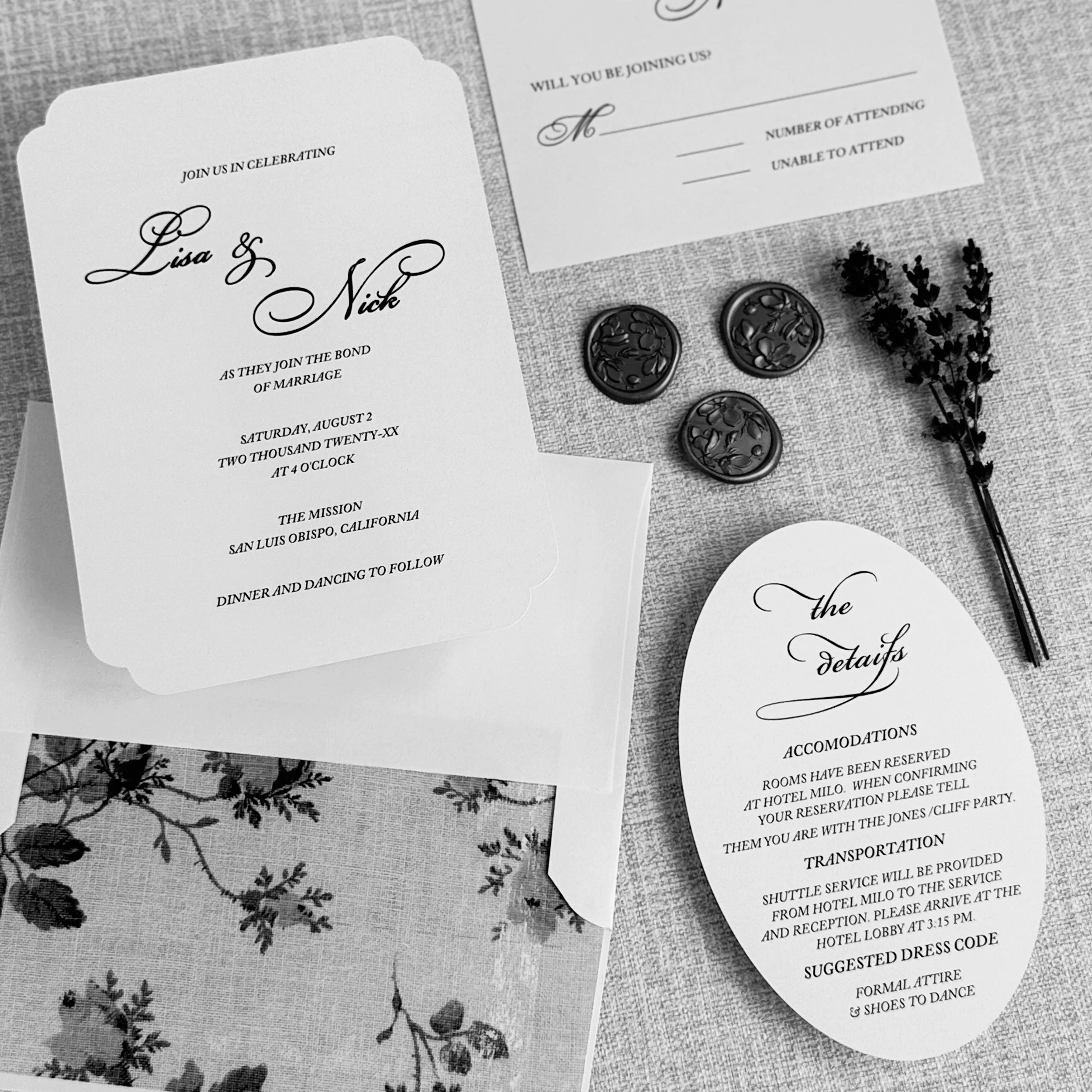 We love a vintage look paired with an elegant font. With a wide selection of styles to choose from, we’ll help guide you to the perfect typeface to express your wedding style.