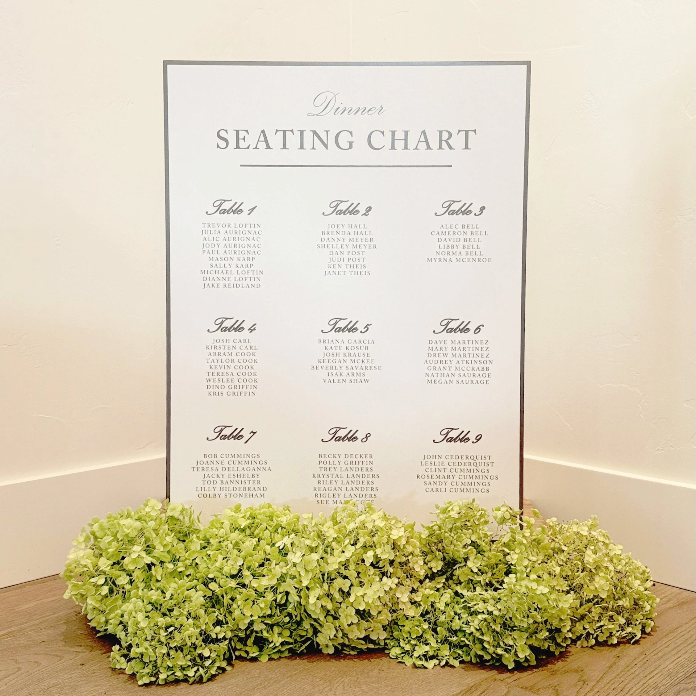 Seating charts make it easy for the flow of an evening.  It allows the couple and their family to relax and know everyone has a place!  This one step is easy for us to do once you have a plan in place.  