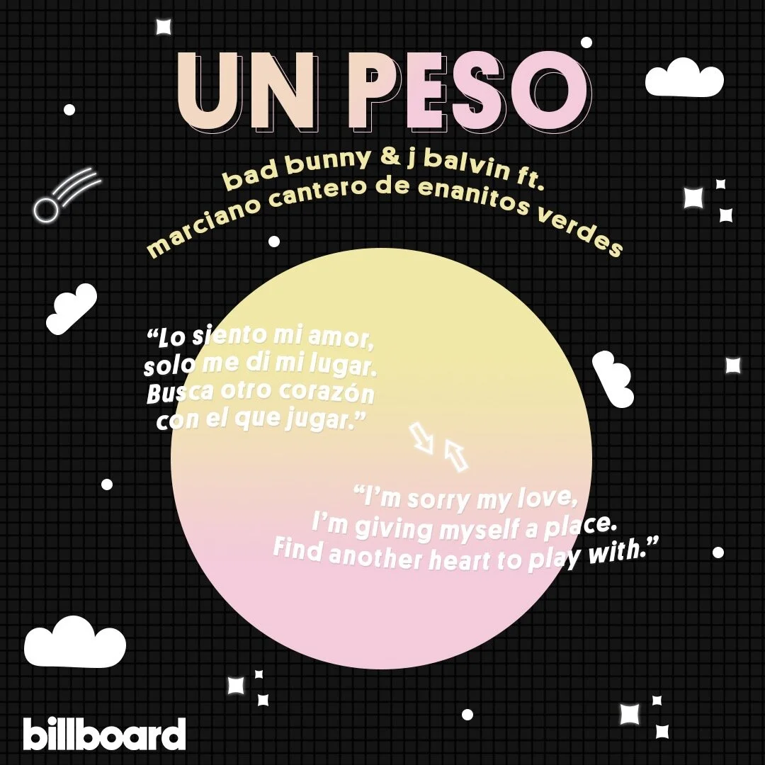 Billboard Instagram lyric card for Bad Bunny and J Balvin's album "Oasis"