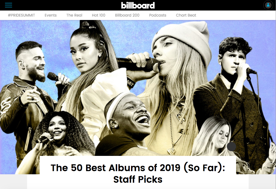Header graphic for Billboard's "50 Best Albums of 2019 (So Far)" annual list 